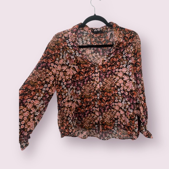 Floral Button Down Coquette Picnic Summer Hipster Hippie Boho Bohemian Blouse - Picture 2 of 7